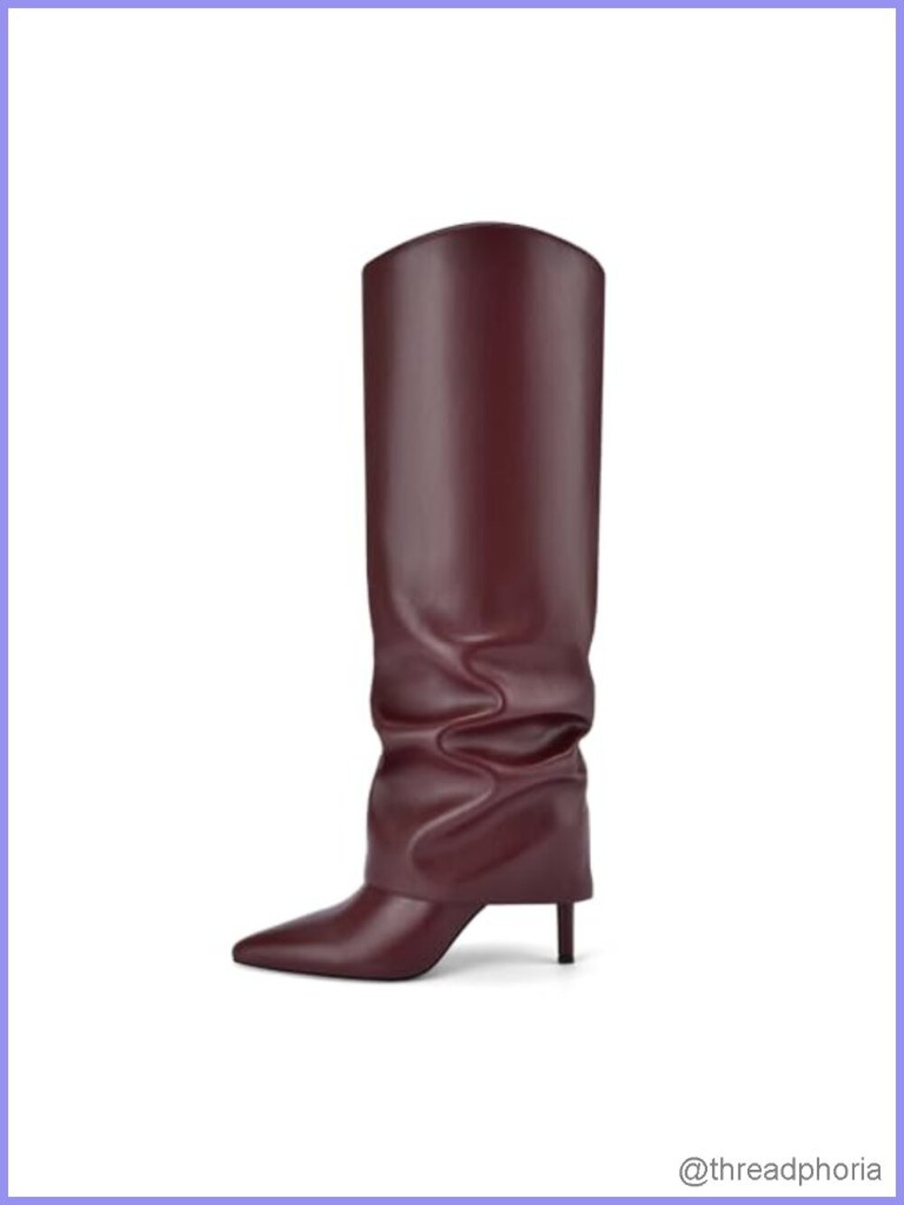 Fold Over Knee High Boots, Pointed Toe Stiletto Heel, Side Zip Faux Leather